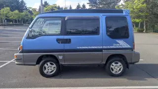 Two-Tone Clear Water Blue Metallic / Charcoal 1997 Subaru Domingo, Manual, imported kei van, stock KTD-0073 (photo 4)