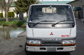 White 1996 Mitsubishi Canter GUTS Diesel 1.5 Ton Rwd Dually, PW, PS, AC, 5MT Japanese import, stock KTD-0121 (photo 1)