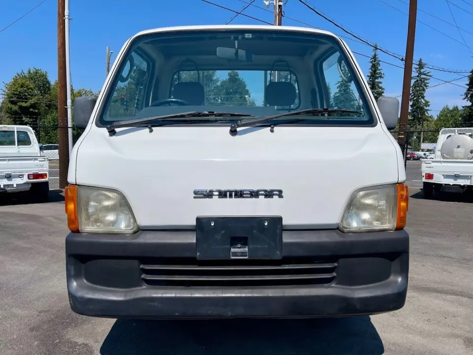 1999 Subaru Sambar EFI Super Charged 4WD, PS, 2Hi-4Hi EL Gear, AC, 5MT — White Kei Trucks, photo 1 of 9