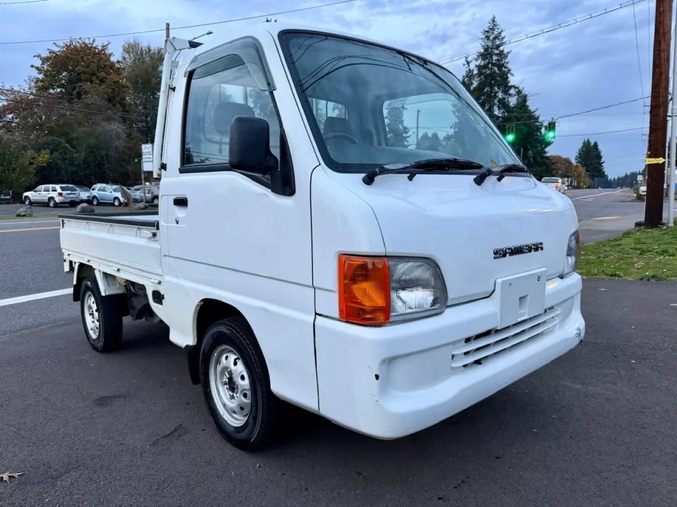 2000 Subaru Sambar EFI JA 4WD, 2Hi-4Hi, EL Gear, AC, Airbag, 5MT — Polar White Kei Trucks, photo 1 of 9