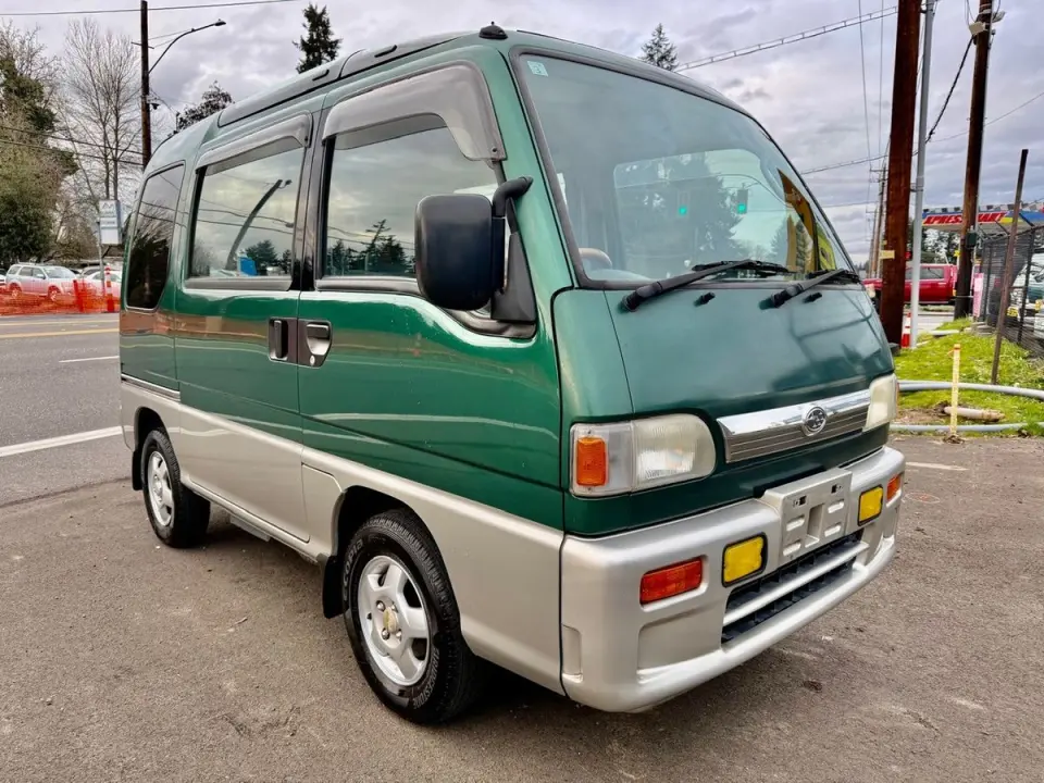 1997 Subaru Sambar EFI Dias Supercharged Glass Roof 4WD, PW, AC, 5MT — Navy Green Metallic / Silver Metallic Kei Vans, photo 1 of 9